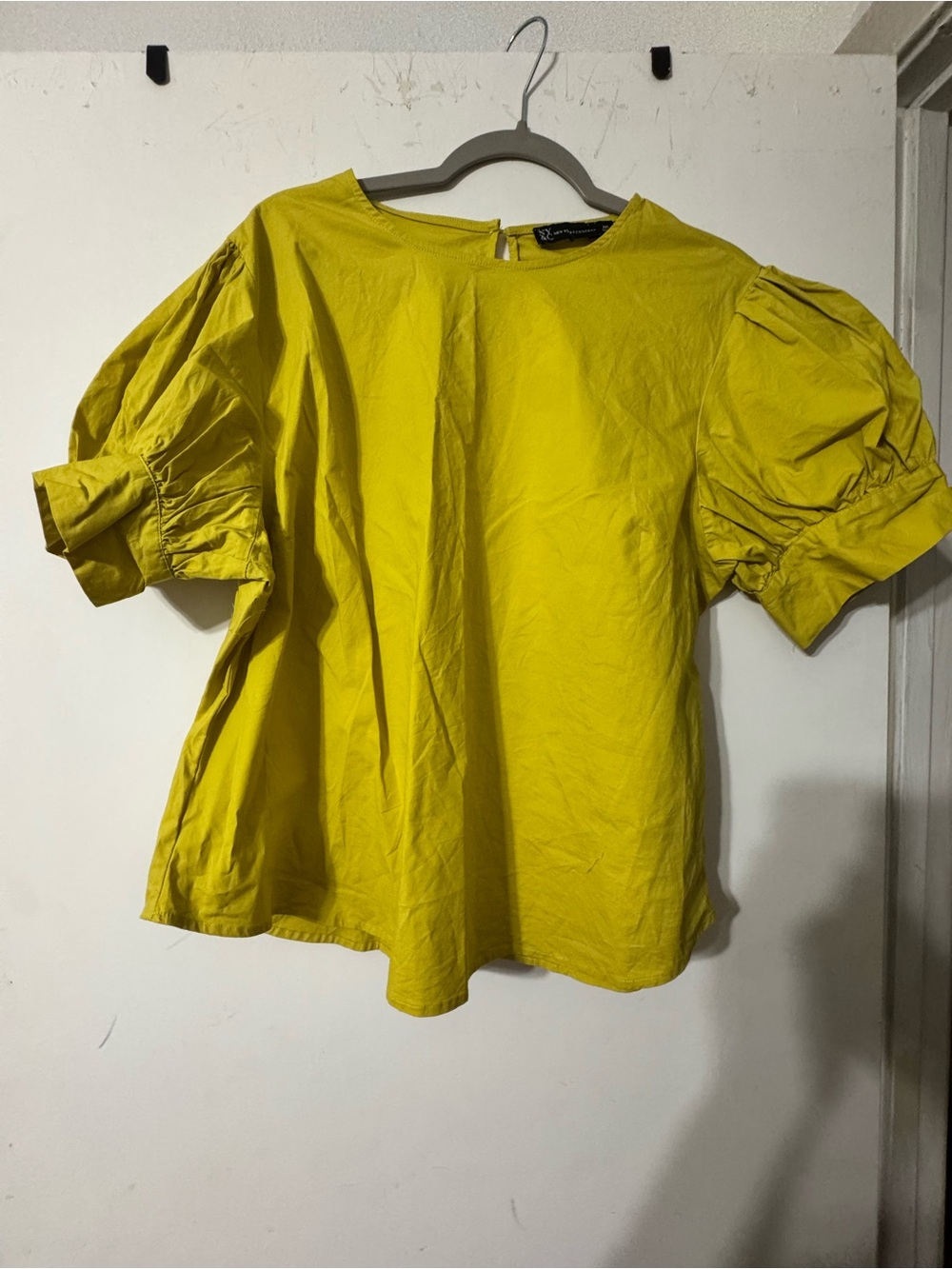 New York & Company Yellow Puff-Sleeve Blouse